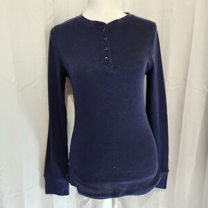 Rosio Deep Blue Long Sleeve Henley Top